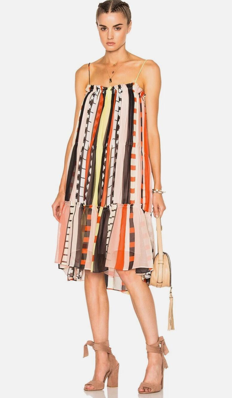 APIECE APART Dafni Sweep Dress Abstract Soleil Stripes Womens Size 4
